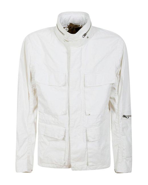 C P Company White High Collar Utility Jacket for men