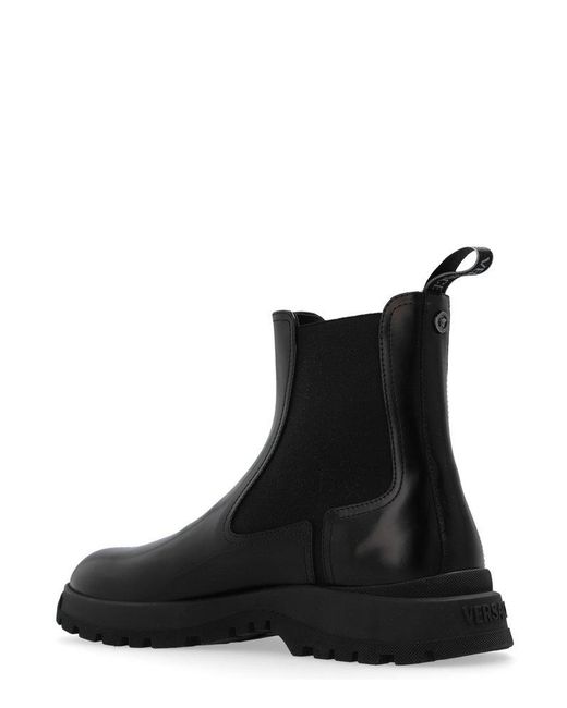 Versace Black Leather Chelsea Boots, for men