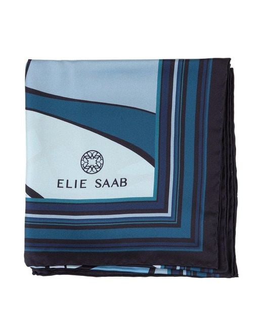 Elie Saab Blue Printed Satin Scarf
