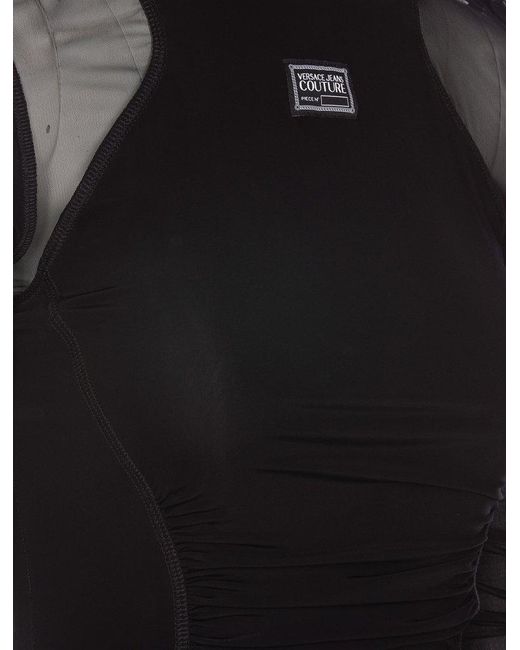 Versace Black Mesh-panelled Long-sleeved Mini Dress