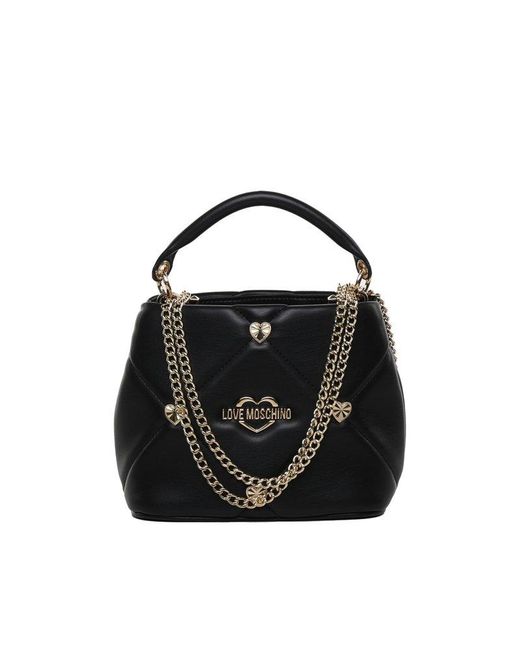 Love Moschino Black Quilted Heart Charm Tote Bag