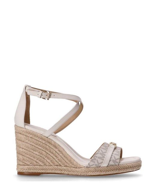 Michael Kors Mandy Signature Logo Wedge Sandals in Natural | Lyst UK