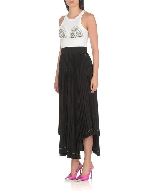 MSGM Black Asymmetric High-waist Pleated Maxi Skirt