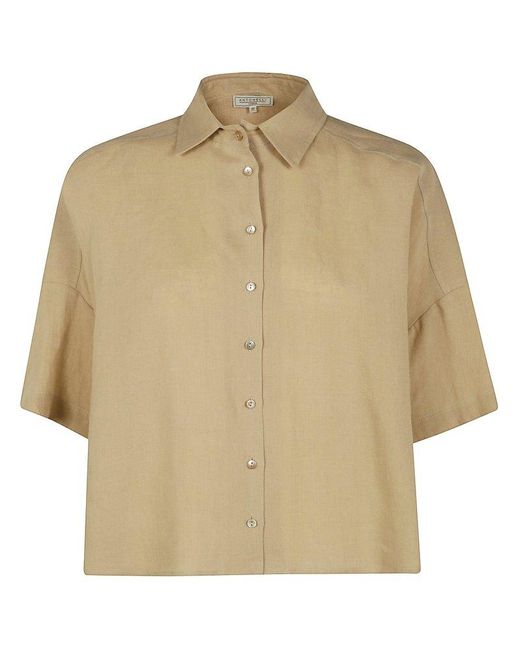 Antonelli Natural Button-Up Short Sleeve Top