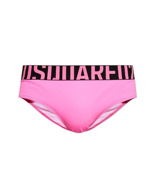 DSquared² Pink Logo Waist Swim Briefs for men