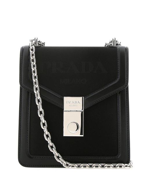 Prada Black Flap Lock Detail Shoulder Bag