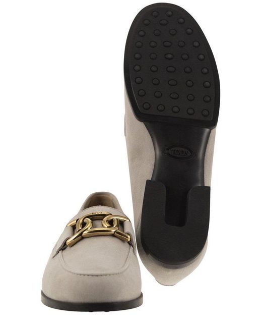Tod's Gray Chain-detail Round Toe Loafers