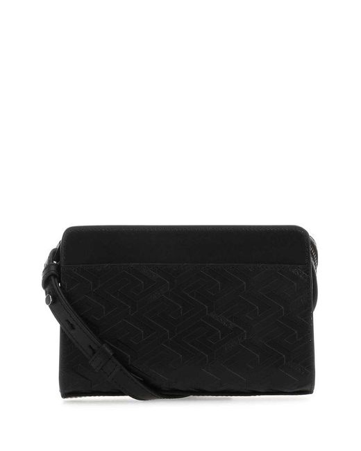 Versace Black Leather La Greca Crossbody Bag for Men | Lyst