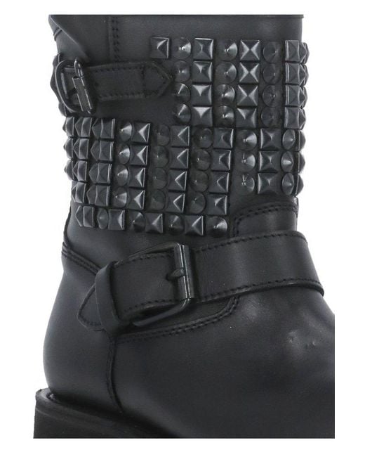 Ash Black Stud Embellished Buckle-Detailed Boots