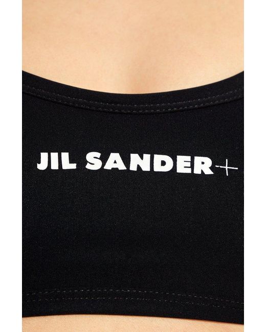 Jil Sander Black + Logo Printed Bikini Top