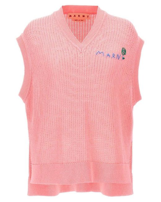 Marni Pink Logo Embroidery Waistcoat