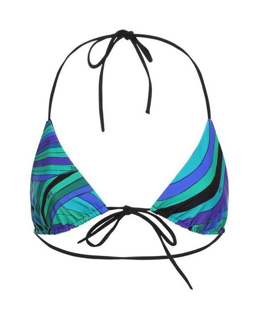 Emilio Pucci Blue Vivara-Printed Tie-Fastened Bikini Top