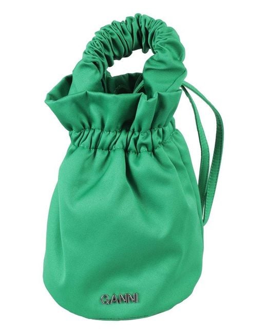 Ganni Green Logo Lettering Strapped Mini Bucket Bag