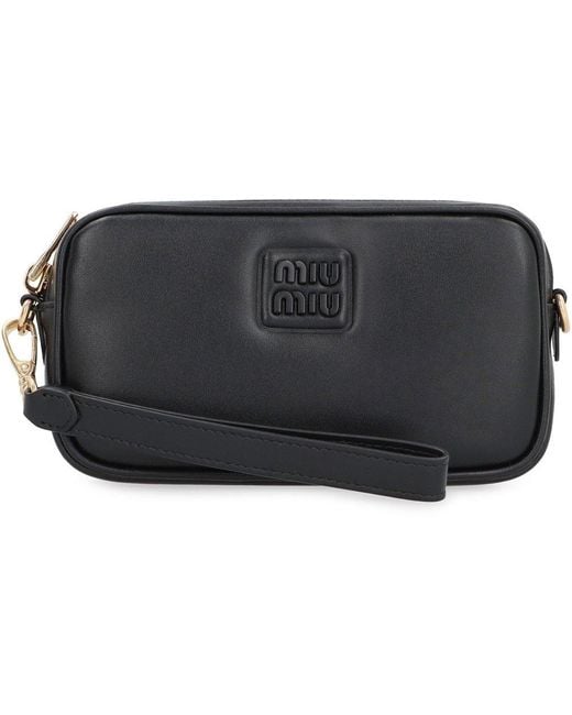 Miu Miu Black Logo Detailed Zipped Clutch Bag