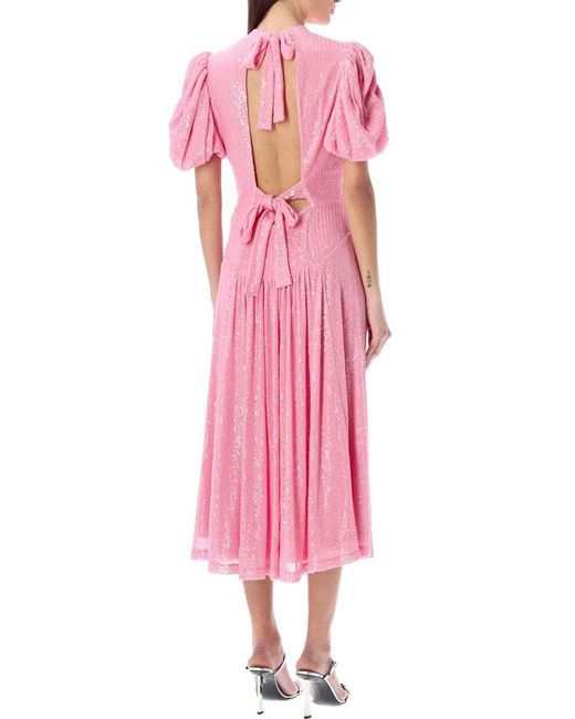ROTATE BIRGER CHRISTENSEN Pink Sequin-embellished Short-sleeved Midi Dress