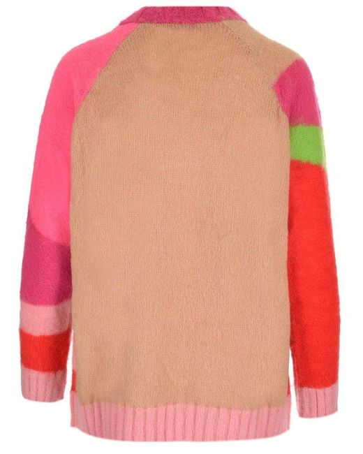 MSGM Pink Colour-block Knitted Sweater