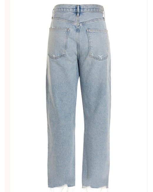Agolde Blue 90's Distressed Mid Rise Crop Jeans