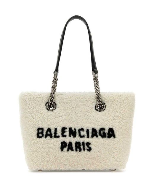 Balenciaga Natural Logo Flocked Tote Bag