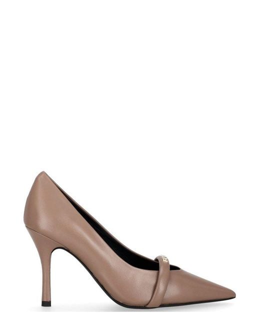 Furla Brown Logo Lettering Pointed Toe Pumps