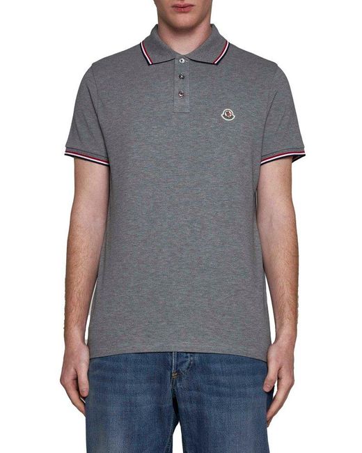 Moncler Gray Logo-patch Cotton Polo Shirt for men