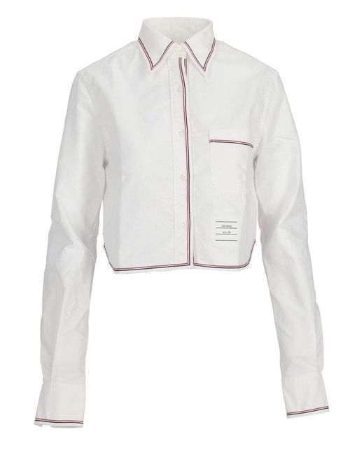 Thom Browne White Long-Sleeved Cropped Shirt