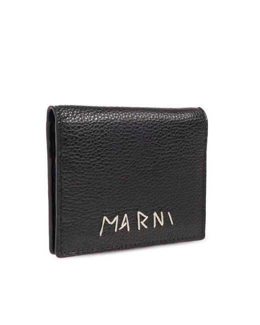 Marni Black Logo Embroidered Bi-fold Wallet