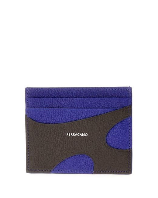 Ferragamo Blue Two-toned Cut Out Detailed Card Holder for men