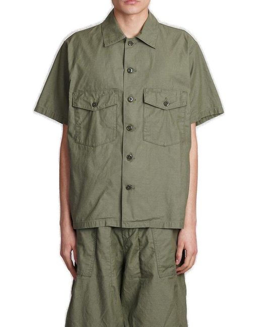 Needles Green Short-sleeved Buttoned Shirt for men