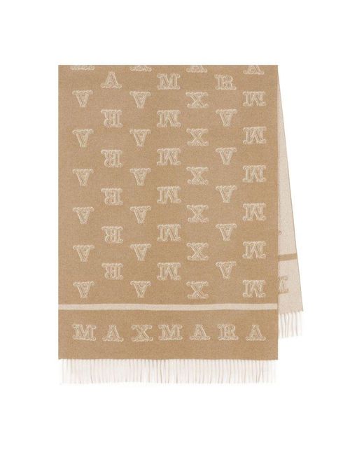Max Mara Natural All-over Logo Patterned Fringed Edge Scarf