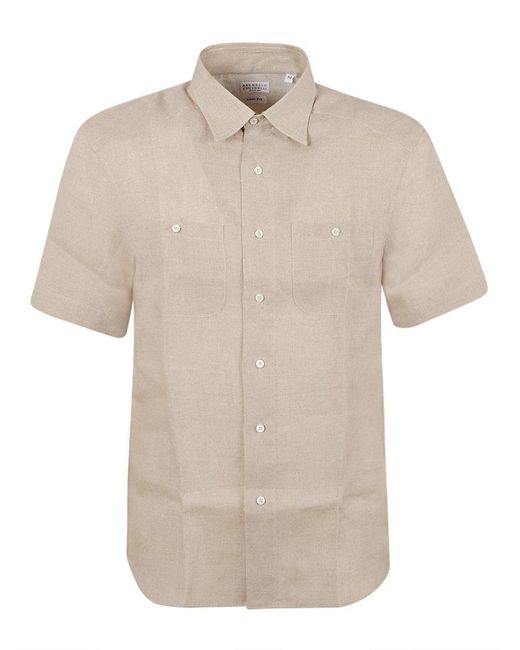 Brunello Cucinelli Natural Pocket-patch Button-up Shirt for men