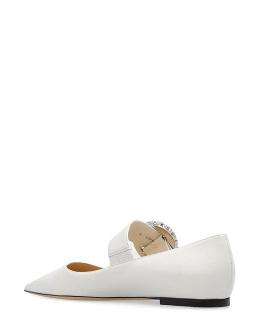 Jimmy Choo White Melva Pointed Toe Ballerina Shoes