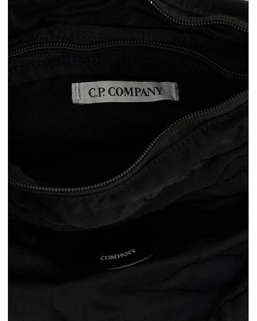 C P Company Black Lens-Detailed Zipped Padded Belt Bag for men