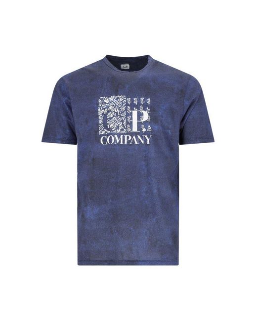 C P Company Blue Graphic Logo Printed T-shirt for men