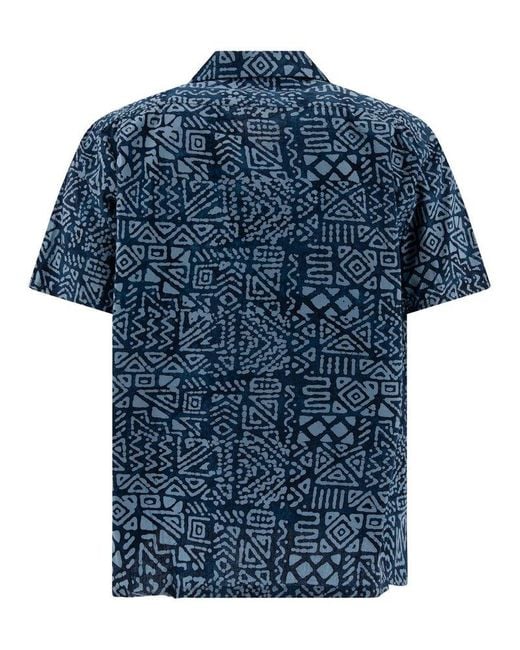 Beams Plus Blue Patterned Short Sleeve Shirt for men