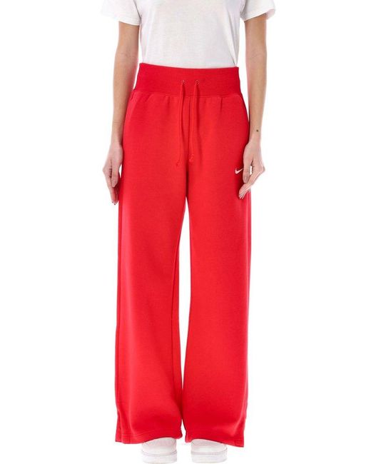 Nike Red Logo Detailed Wide Leg Trousers