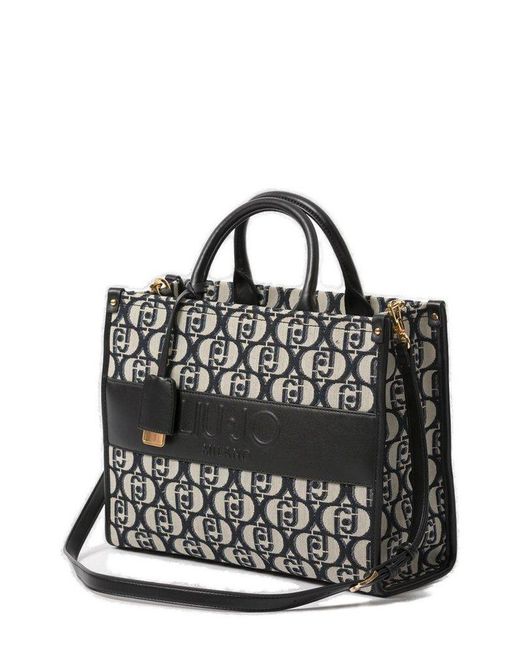 Liu Jo Zip Fastened Logo Jacquard Tote Bag in Black | Lyst
