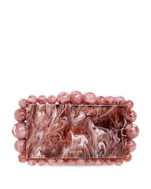 Cult Gaia Pink Eos Beaded Marbled Pattern Clutch Bag