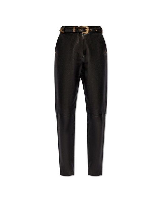 Balmain Black Leather High-rise Trousers,