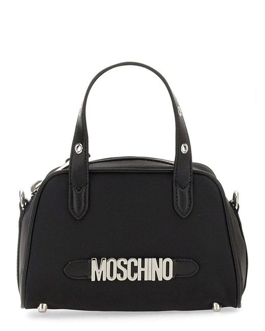 Moschino Black Logo Lettering Zipped Tote Bag
