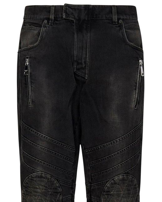 Balmain Black Zipped Detailed Denim Trousers for men