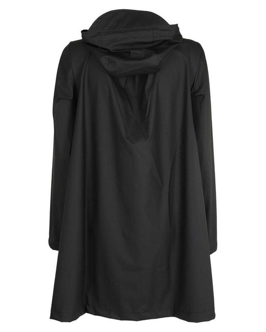 Rains Black Long Sleeved Drawstring Hooded Coat