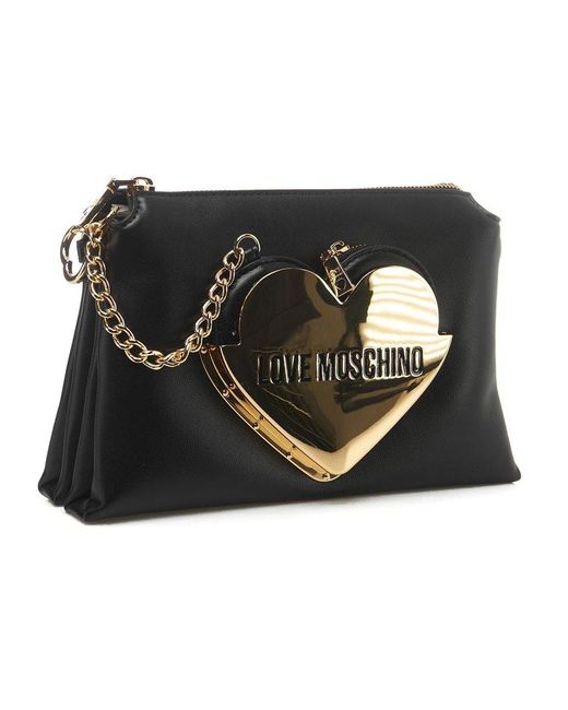 Love Moschino Black Logo Plaque Zipped Shoulder Bag