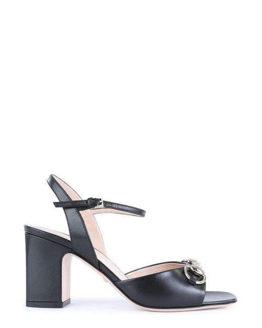 Gucci White 'Lady Horsebit' Sandals With Medium Heel And Horsebit