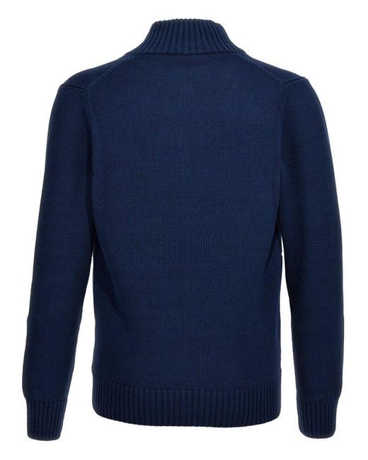 Zanone Blue Chioto High-Neck Knitted Cardigan for men