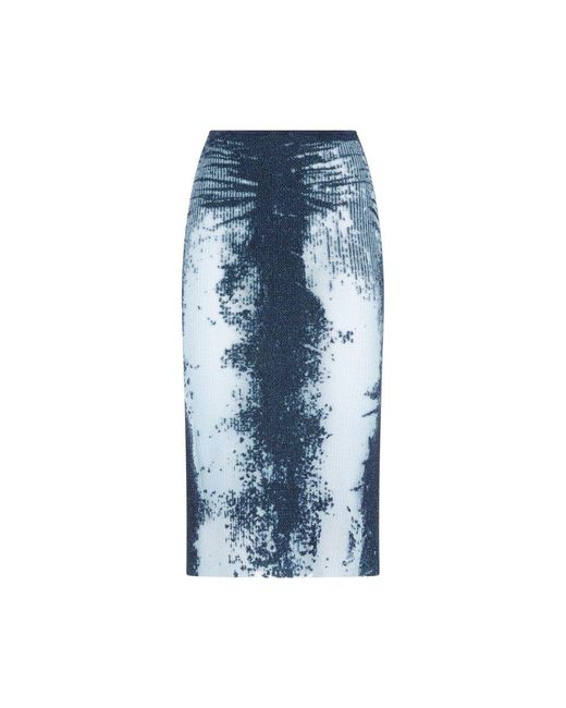 DIESEL Blue M-begonia Metallic Knit Midi Skirt