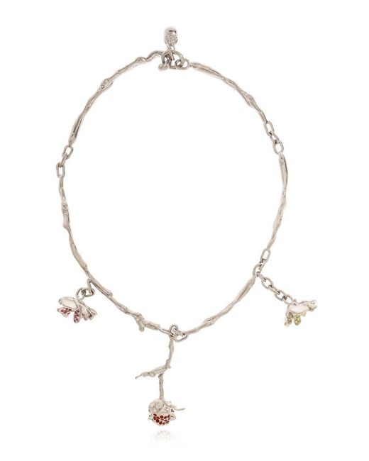 Marni Metallic Necklace With Flower Motif,