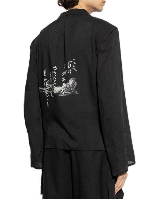 Yohji Yamamoto Black Blazer With Print And Slits for men