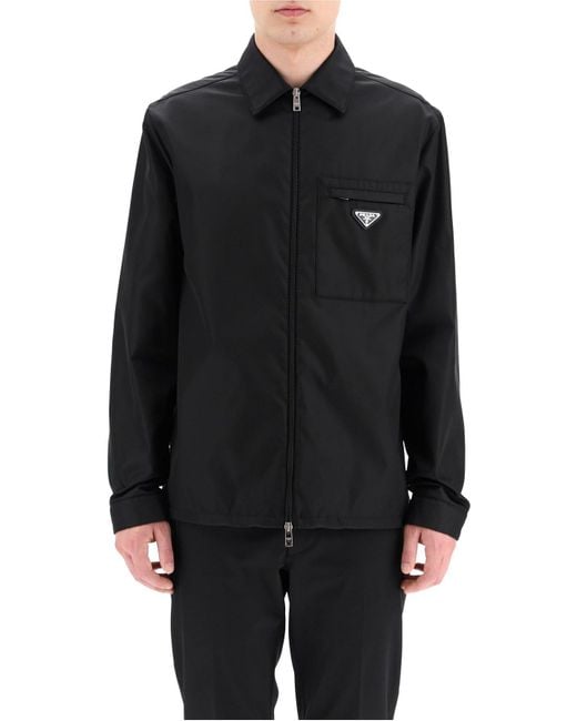 Prada Synthetic Logo Collared Jacket in Black for Men - Lyst