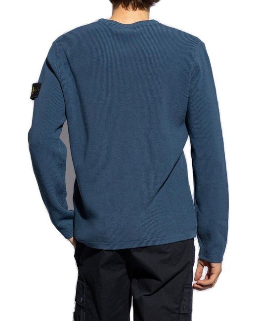 Stone Island Blue Sweater With Logo Patch, for men