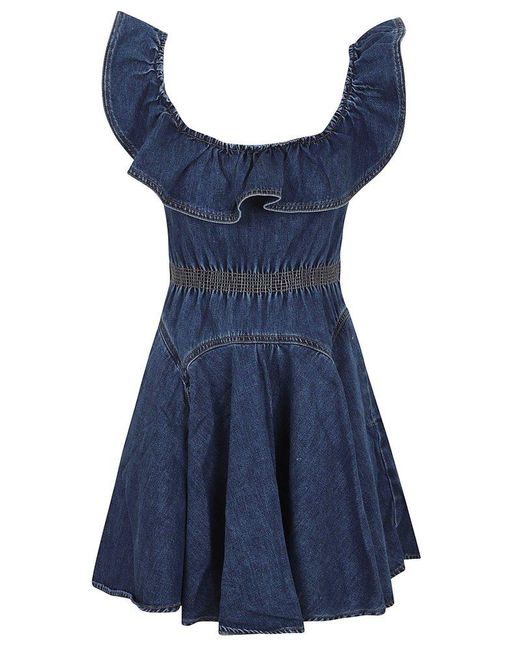 Self-Portrait Blue Denim Ruffle Mini Dress
